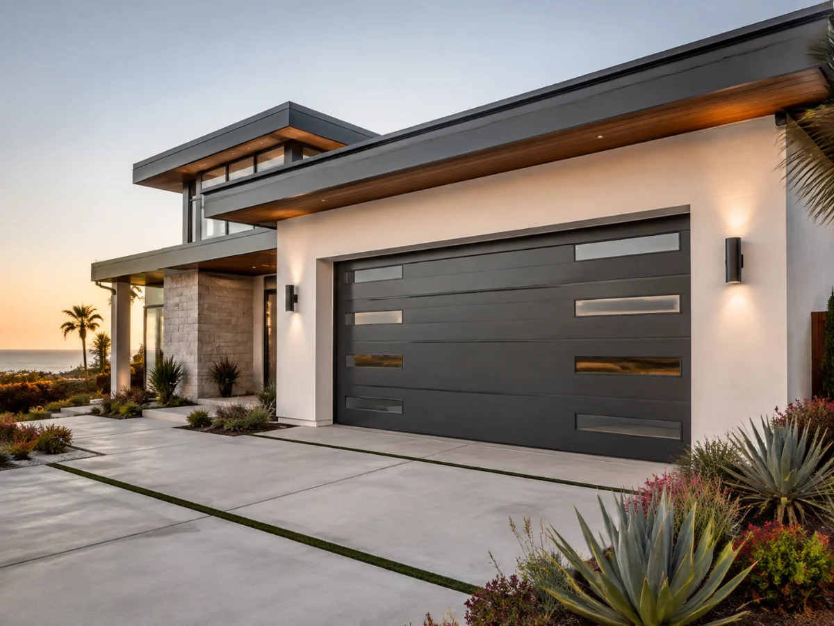 Modern garage door at a Malibu home